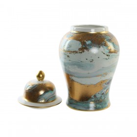 Vaso DKD Home Decor Porcellana Azzurro Dorato Moderno (23 x 23 x 43 cm)
