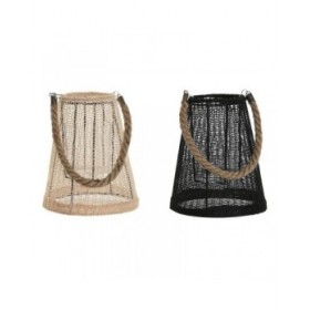 Portacandele Home ESPRIT Nero Naturale Cristallo Corda 19 x 19 x 22 cm (2 Unità)