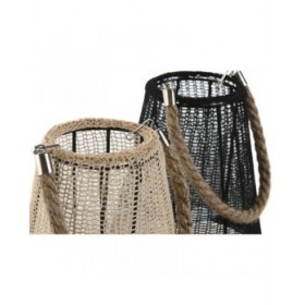 Portacandele Home ESPRIT Nero Naturale Cristallo Corda 19 x 19 x 22 cm (2 Unità)