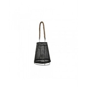 Portacandele Home ESPRIT Nero Naturale Cristallo Corda 19 x 19 x 22 cm (2 Unità)