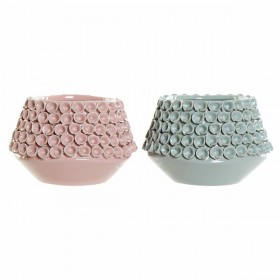Vaso DKD Home Decor Fiore Rosa Turchese Gres 20 x 20 x 13 cm Mediterraneo (2 Unità)