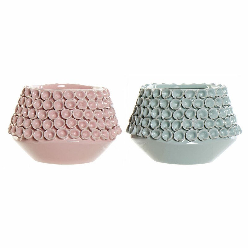 Vaso DKD Home Decor Fiore Rosa Turchese Gres 20 x 20 x 13 cm Mediterraneo (2 Unità)