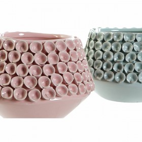 Vaso DKD Home Decor Fiore Rosa Turchese Gres 20 x 20 x 13 cm Mediterraneo (2 Unità)