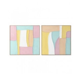 Quadro Home ESPRIT Bianco Rosa Turchese Astratto Città 102 x 4,5 x 102 cm (2 Unità)
