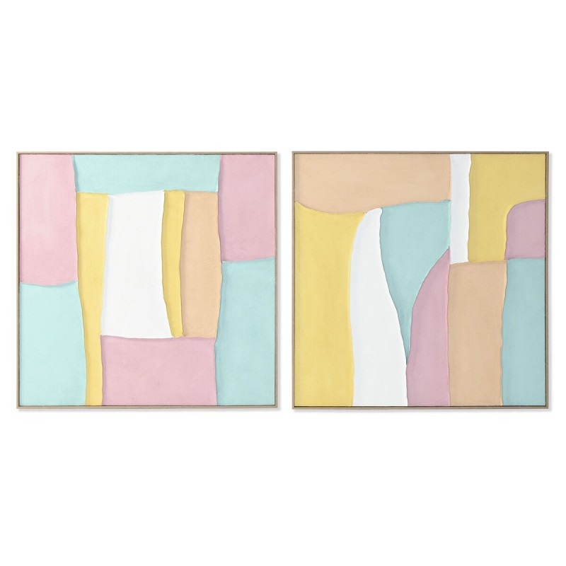 Quadro Home ESPRIT Bianco Rosa Turchese Astratto Città 102 x 4,5 x 102 cm (2 Unità)