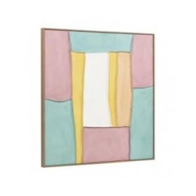 Quadro Home ESPRIT Bianco Rosa Turchese Astratto Città 102 x 4,5 x 102 cm (2 Unità)