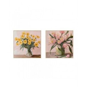 Quadro Home ESPRIT Giallo Verde Rosa Shabby Chic Vaso 83 x 4,5 x 83 cm (2 Unità)