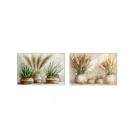 Quadro Home ESPRIT Verde Beige Vaso Cottage 123 x 4,5 x 83 cm (2 Unità)