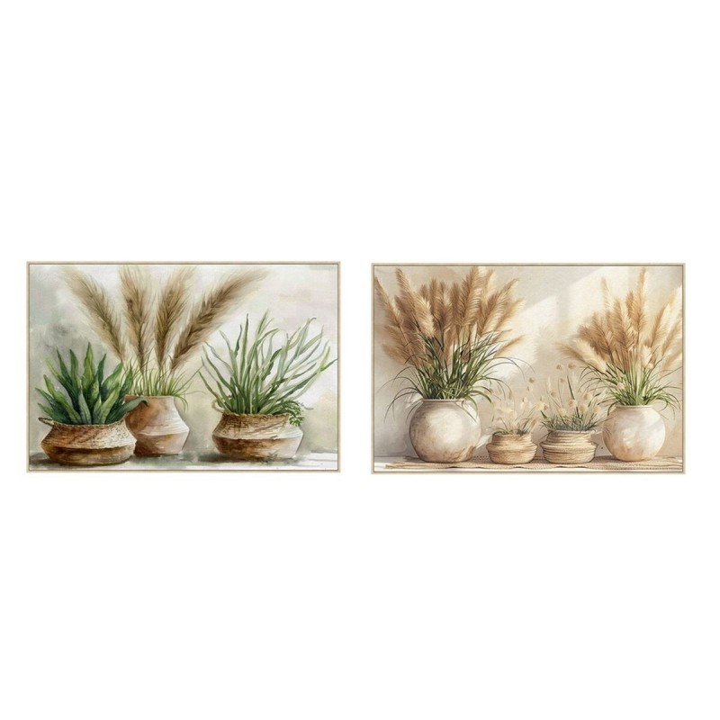 Quadro Home ESPRIT Verde Beige Vaso Cottage 123 x 4,5 x 83 cm (2 Unità)