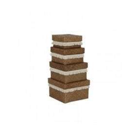Set di Cestini Home ESPRIT Bianco Naturale Fibra naturale Boho Consumato (4 Pezzi)