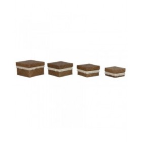 Set di Cestini Home ESPRIT Bianco Naturale Fibra naturale Boho Consumato (4 Pezzi)