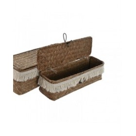 Set di Cestini Home ESPRIT Bianco Naturale Fibra naturale Boho Consumato (3 Pezzi)