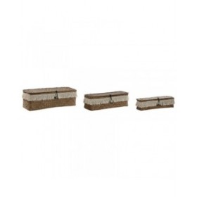 Set di Cestini Home ESPRIT Bianco Naturale Fibra naturale Boho Consumato (3 Pezzi)