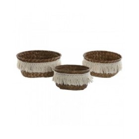 Set di Cestini Home ESPRIT Bianco Naturale Fibra naturale Boho Consumato (3 Pezzi)