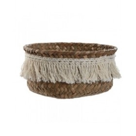 Set di Cestini Home ESPRIT Bianco Naturale Fibra naturale Boho Consumato (3 Pezzi)