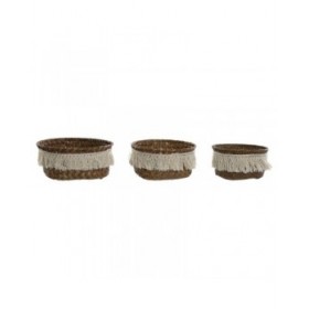 Set di Cestini Home ESPRIT Bianco Naturale Fibra naturale Boho Consumato (3 Pezzi)