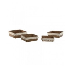 Set di Cestini Home ESPRIT Bianco Naturale Fibra naturale Boho Consumato (4 Pezzi)