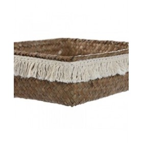 Set di Cestini Home ESPRIT Bianco Naturale Fibra naturale Boho Consumato (4 Pezzi)