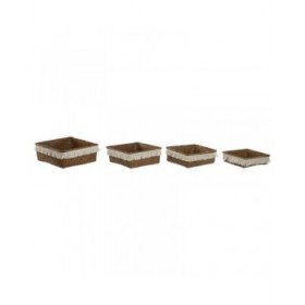 Set di Cestini Home ESPRIT Bianco Naturale Fibra naturale Boho Consumato (4 Pezzi)