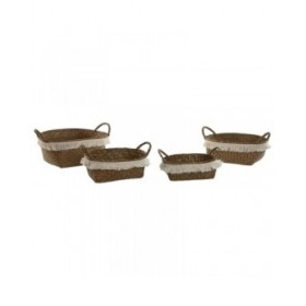 Set di Cestini Home ESPRIT Bianco Naturale Fibra naturale Boho Consumato (4 Pezzi)