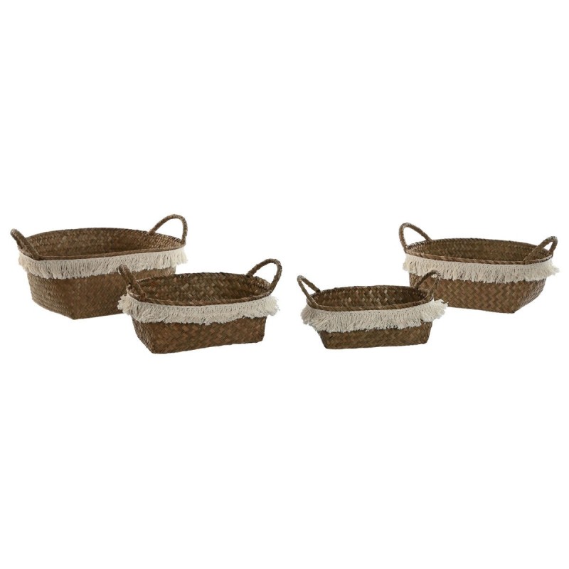 Set di Cestini Home ESPRIT Bianco Naturale Fibra naturale Boho Consumato (4 Pezzi)