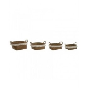 Set di Cestini Home ESPRIT Bianco Naturale Fibra naturale Boho Consumato (4 Pezzi)