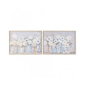 Quadro Home ESPRIT Azzurro Bianco Verde Beige Vaso Shabby Chic 70 x 3,5 x 50 cm (2 Unità)