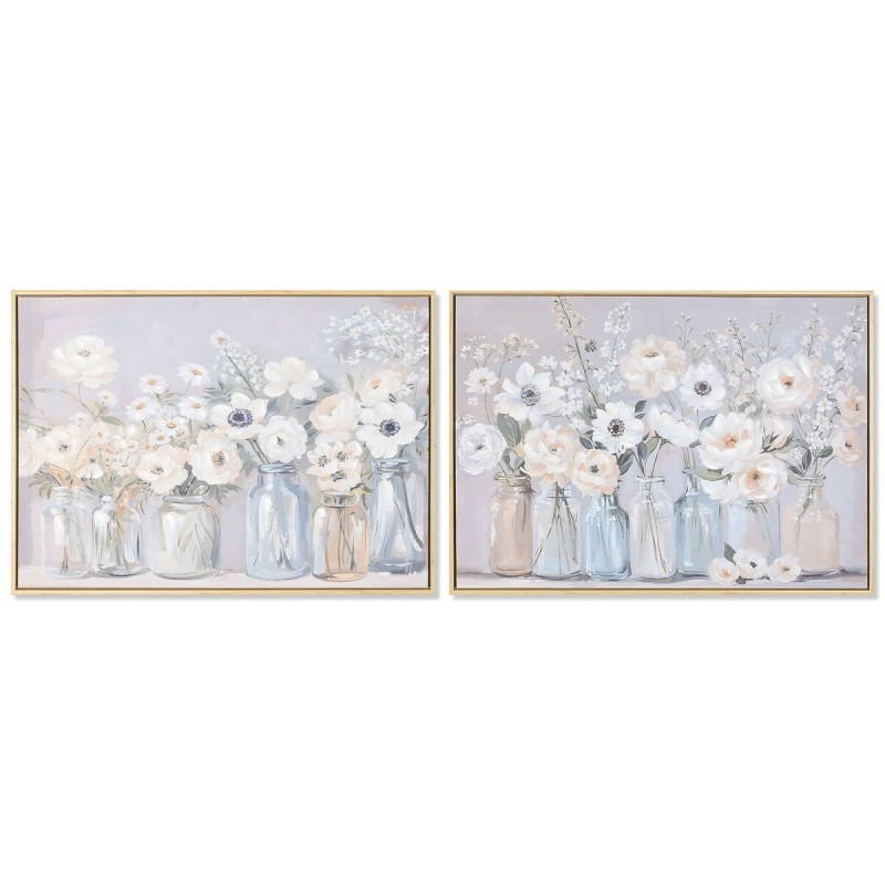 Quadro Home ESPRIT Azzurro Bianco Verde Beige Vaso Shabby Chic 70 x 3,5 x 50 cm (2 Unità)