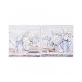 Quadro Home ESPRIT Azzurro Grigio Shabby Chic Ortensia 60 x 3 x 60 cm (2 Unità)