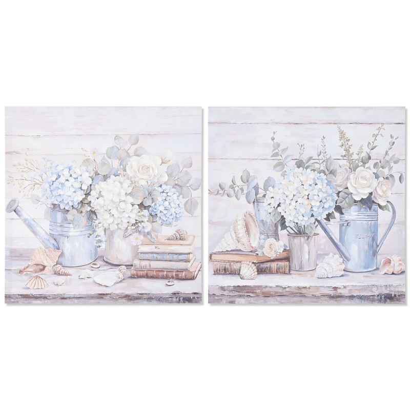 Quadro Home ESPRIT Azzurro Grigio Shabby Chic Ortensia 60 x 3 x 60 cm (2 Unità)