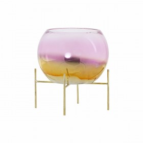 Portacandele DKD Home Decor 8424001830619 Rosa Dorato Metallo Cristallo 19 x 19 x 20,5 cm