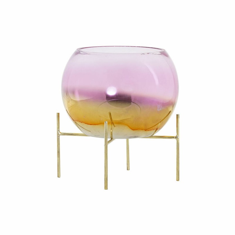 Portacandele DKD Home Decor 8424001830619 Rosa Dorato Metallo Cristallo 19 x 19 x 20,5 cm
