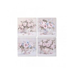 Quadro Home ESPRIT Bianco Rosa Rose Romantico 60 x 3 x 60 cm (4 Unità)