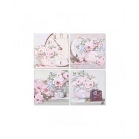 Quadro Home ESPRIT Verde Rosa Rose Romantico 60 x 3 x 60 cm (4 Unità)