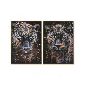 Quadro Home ESPRIT Nero Dorato Leopardo Coloniale Laccato 50 x 3,5 x 70 cm (2 Unità)