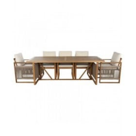 Tavolo con sedie Home ESPRIT Marrone Corda Legno di eucalipto 230 x 100 x 75 cm
