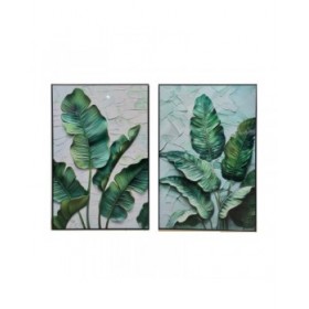 Quadro Home ESPRIT Verde Palme Tropicale 80 x 3,5 x 120 cm (2 Unità)