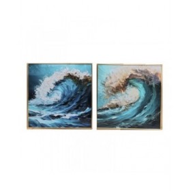 Quadro Home ESPRIT Azzurro Bianco Marrone Mare e oceano 80 x 3,5 x 80 cm (2 Unità)