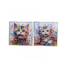 Quadro Home ESPRIT Moderno Gatto 80 x 3,5 x 80 cm (2 Unità)