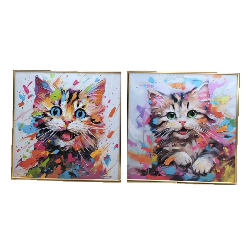 Quadro Home ESPRIT Moderno Gatto 80 x 3,5 x 80 cm (2 Unità)