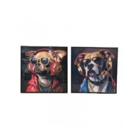 Quadro Home ESPRIT Azzurro Marrone Rosso Moderno Cane 50 x 3,5 x 50 cm (2 Unità)