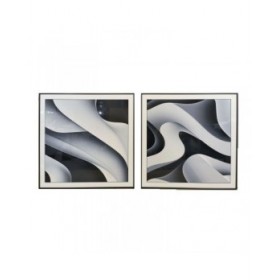 Quadro Home ESPRIT Bianco Nero Astratto Moderno 80 x 3,5 x 80 cm (2 Unità)
