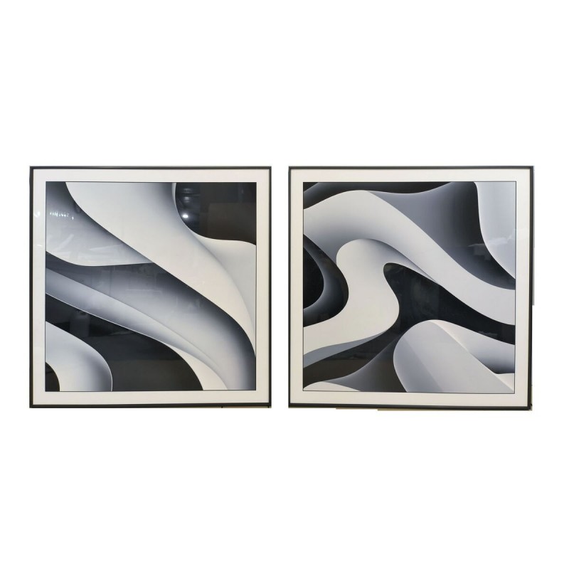 Quadro Home ESPRIT Bianco Nero Astratto Moderno 80 x 3,5 x 80 cm (2 Unità)