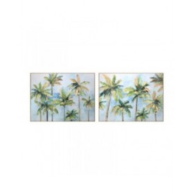 Quadro Home ESPRIT Azzurro Verde Palme Tropicale 120 x 3,5 x 90 cm (2 Unità)