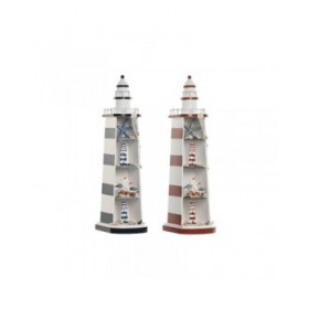 Statua Decorativa Home ESPRIT Azzurro Rosso Faro 14 x 16 x 52 cm (2 Unità)
