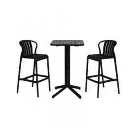 Tavolo con 2 sedie Home ESPRIT Nero Metallo polipropilene 60 x 60 x 102 cm