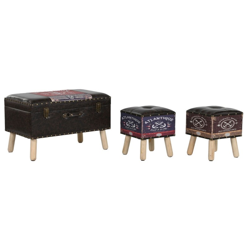 Set di Bauli Home ESPRIT Marrone Multicolore Poliuretano Legno Vintage 70 x 40 x 45 cm (3 Unità)