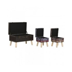 Set di Bauli Home ESPRIT Marrone Multicolore Poliuretano Legno Vintage 70 x 40 x 45 cm (3 Unità)