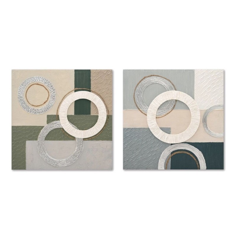 Quadro Home ESPRIT Azzurro Verde Astratto Città 80 x 3 x 80 cm (2 Unità)