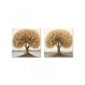 Quadro Home ESPRIT Dorato Albero Tradizionale 80 x 3 x 80 cm (2 Unità)